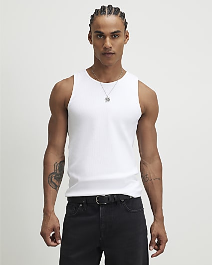 White Muscle Fit Ribbed Pack Of 3 Vests