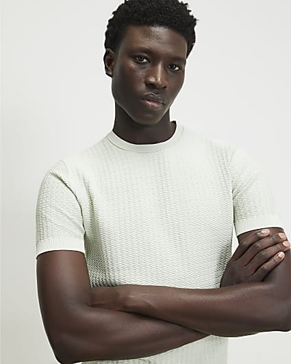Green Muscle Fit Zig Zag Textured T-Shirt