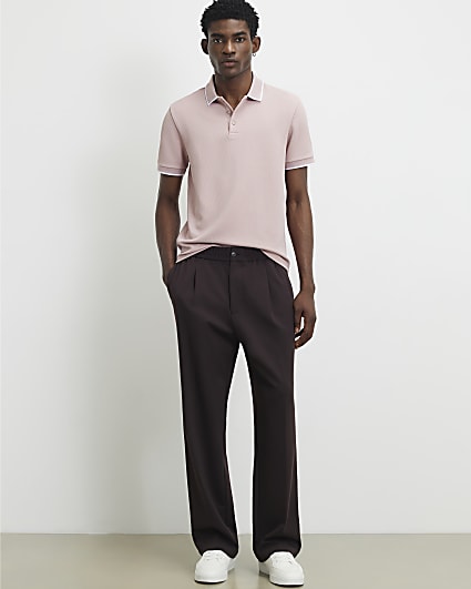 Pink Slim Fit Textured Button Polo Shirt