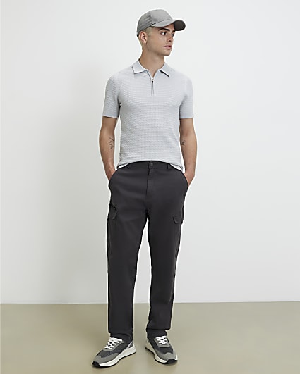 Grey Muscle Fit Hexogen Textured Polo Shirt