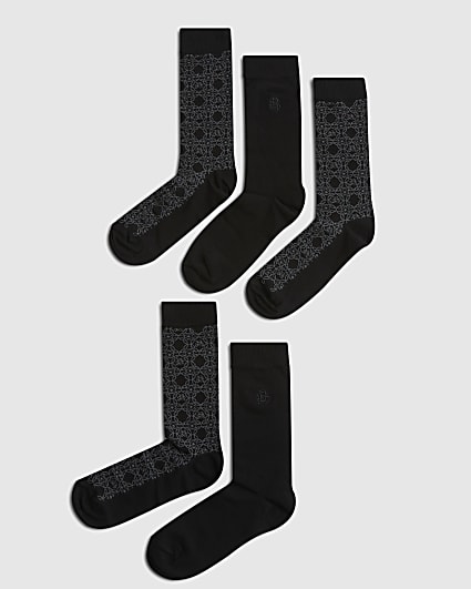 Black Monogram Pack Of 5 Socks
