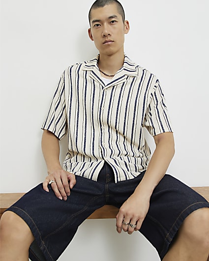 Navy Regular Fit Cotton Double Stripe Shirt