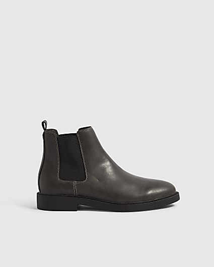 Grey Faux Leather Chelsea Boots