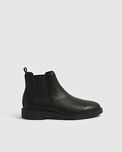 Black Faux Leather Chelsea Boots