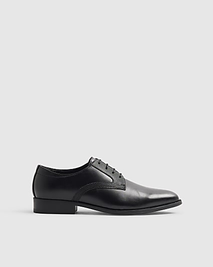 Black Faux Leather Derby Shoes