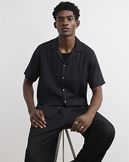 Black Short Sleeve Textured Shirt
