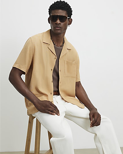 Orange Regular Fit Luminus Linen Blend Shirt