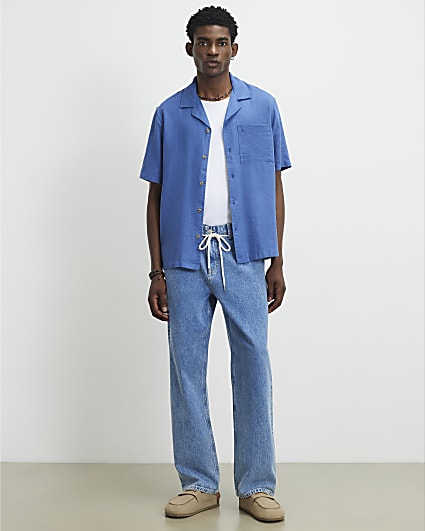 Blue Linen Blend Short Sleeve Luminus Shirt