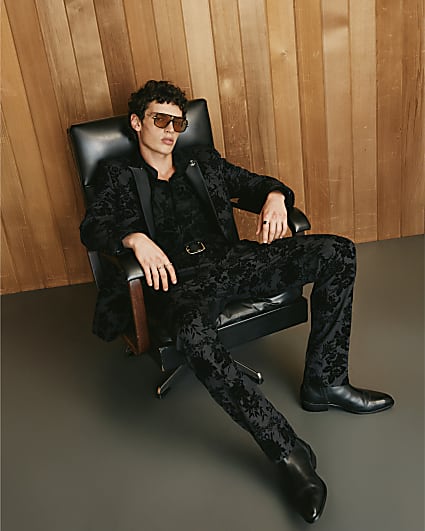Black Twisted Tailor Floral Trousers
