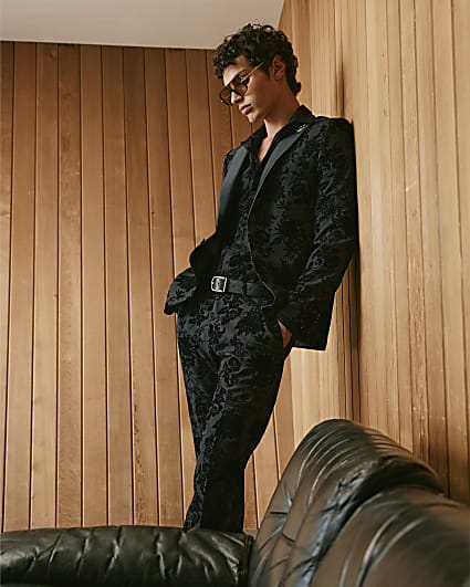 Black Twisted Tailor Floral Suit Jacket
