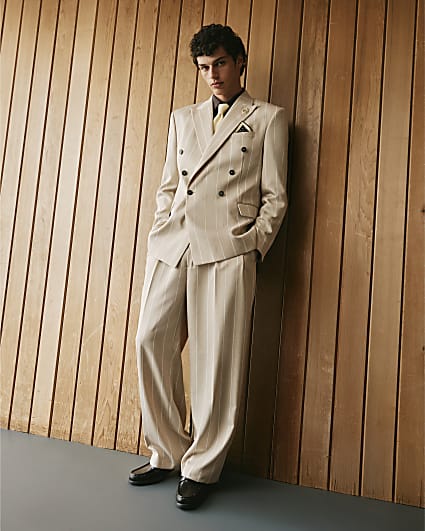 Beige Twisted Tailor Pinstripe Trousers