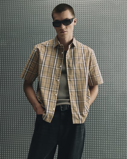 Brown Boxy Fit Check Shirt