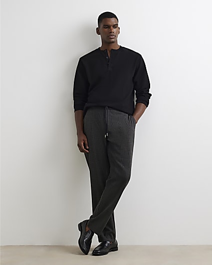 Brown Slim Fit Check Jogger Trousers