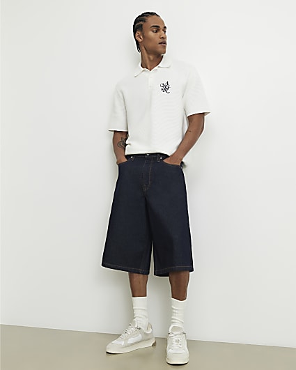 White Knitted Crest Polo Shirt