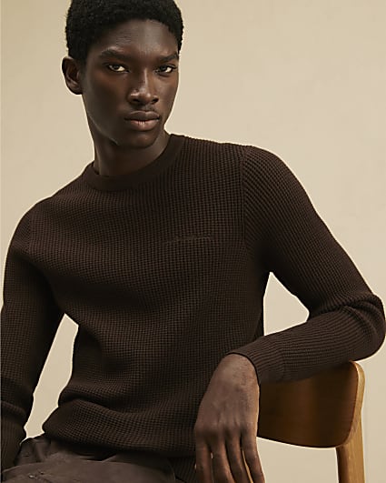 Brown Cotton Waffle Knitted Jumper