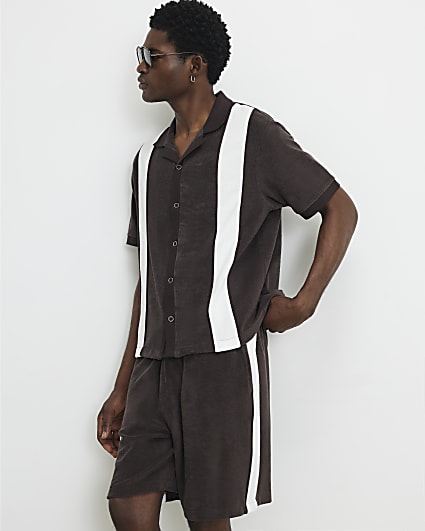 Brown Regular Fit Towelling Shorts