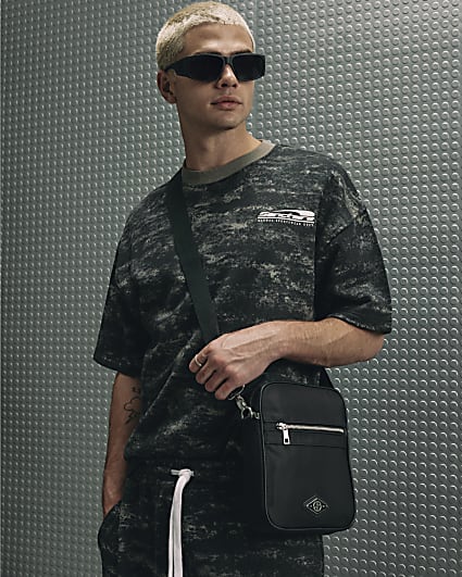 Black Nylon Badged Crossbody Bag