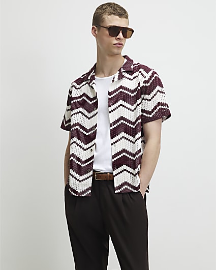 Red Regular Fit Zig Zag Crochet Shirt