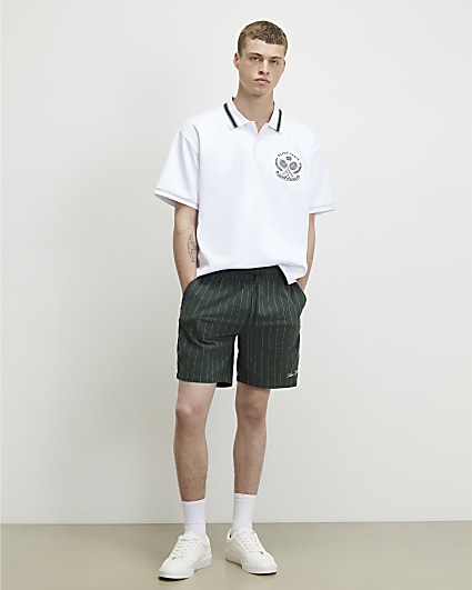White Oversized Fit Tennis Crest Polo Shirt