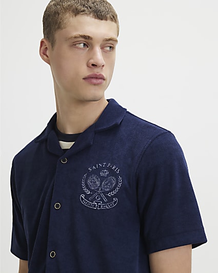 Navy Regular Fit Towel Tennis Shirt