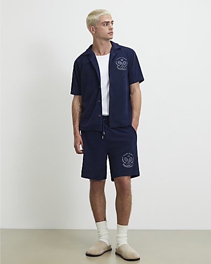 Navy Regular Fit Towelling Tennis Shorts