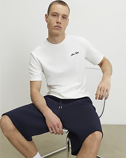 White Slim Fit Textured T-Shirt