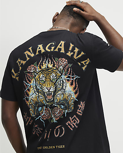 Black Regular Fit Rhinestone Tiger T-Shirt
