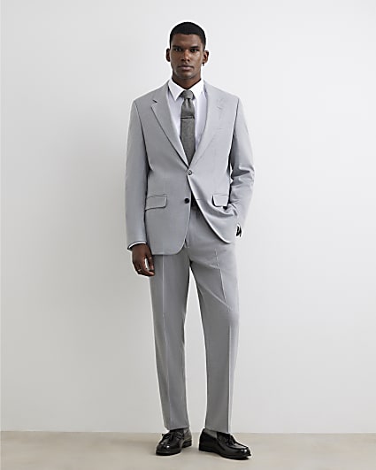 Grey Regular Fit Texture Suit Trousers