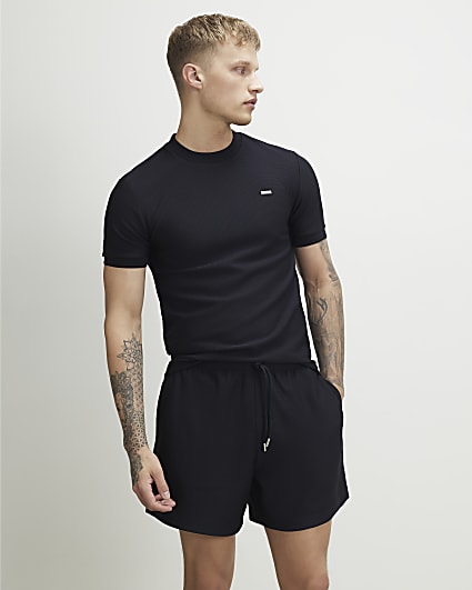 Navy Muscle Fit Textured T-Shirt