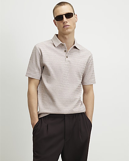 Pink Slim Fit Triangle Jacquard Polo Shirt