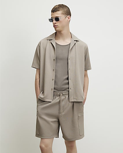 Beige Regular Fit Textured Shirt