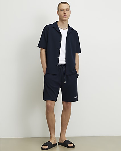 Navy Regular Fit Textured Shirt