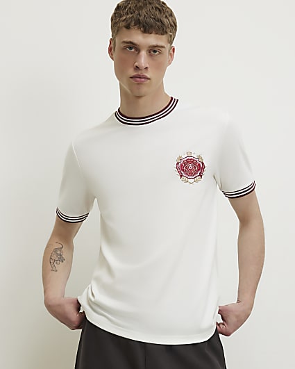White Slim Fit Embroidered Crest T-Shirt