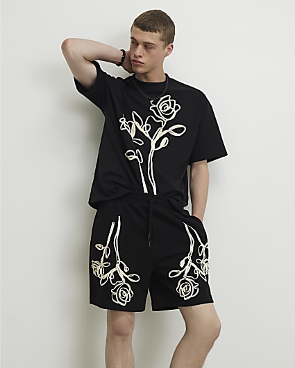 Black Oversized Fit Roping T-Shirt