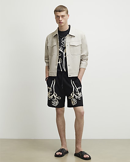 Black Regular Fit Roping Shorts