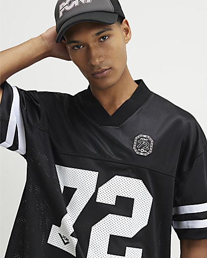 Black Oversized Mesh V Neck T-Shirt