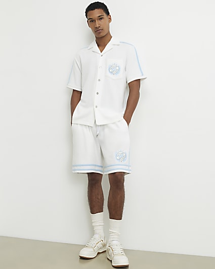 White Regular Fit Towelling Shorts