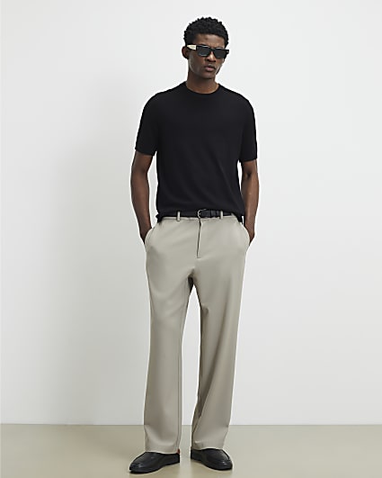 Black Slim Fit Knitted Essential T-Shirt