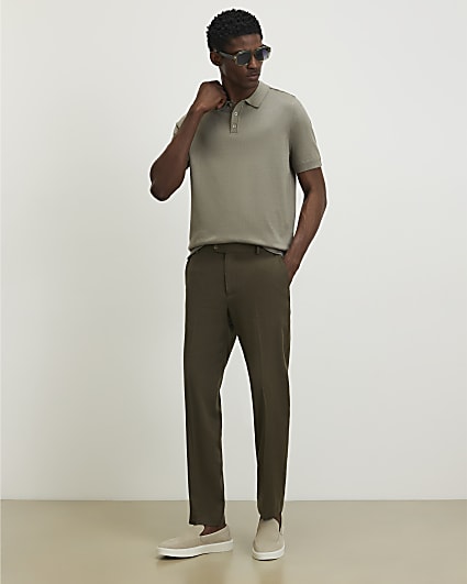 Green Slim Fit Knitted Polo Shirt