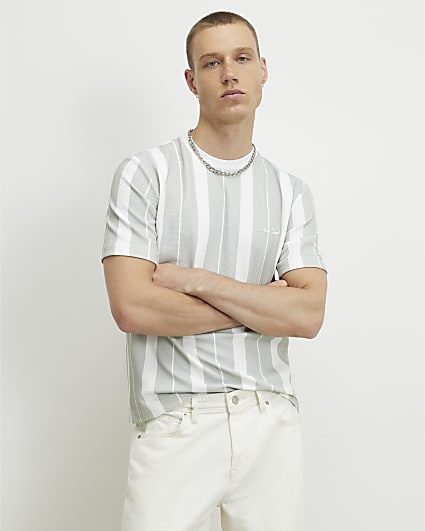 Green Slim Fit Textured Stripe T-Shirt