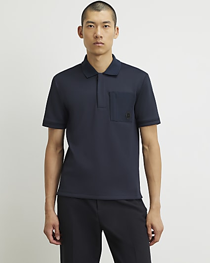 Navy Slim Fit Nylon Pocket Polo Shirt