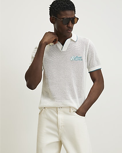 White Regular Fit Crochet Hotel Shirt