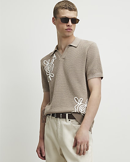 Beige Cornelli Knitted Open Collar Shirt