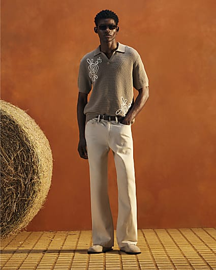 Beige Cornelli Knitted Open Collar Shirt