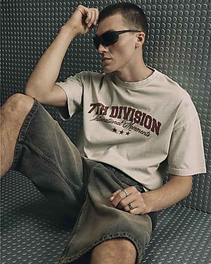Beige Oversized Fit 7th Division T-Shirt
