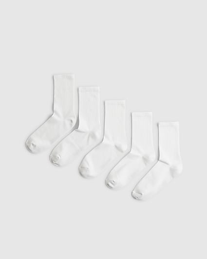 White Ribbed Tube Pack Of 5 Socks
