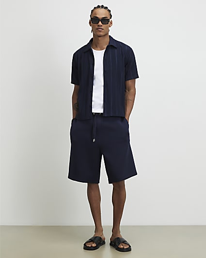 Navy Muscle Fit Ribbed Shirt