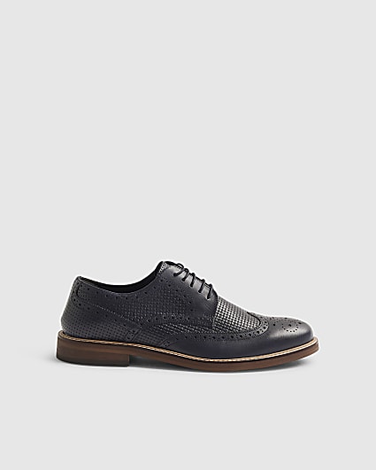 Navy Mixed Texture Brogue Shoes