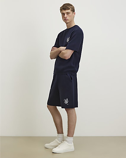 Navy Regular Fit Knitted Shorts