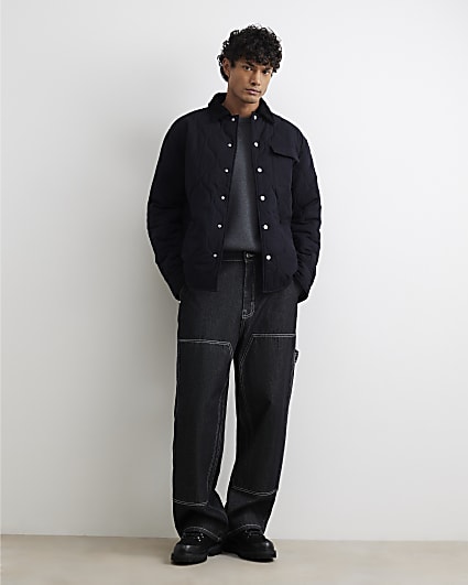 Black Cotton Quilted Overshirt